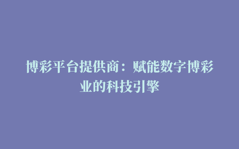 博彩平台提供商：赋能数字博彩业的科技引擎