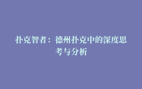 扑克智者：德州扑克中的深度思考与分析