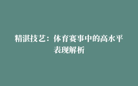 精湛技艺：体育赛事中的高水平表现解析